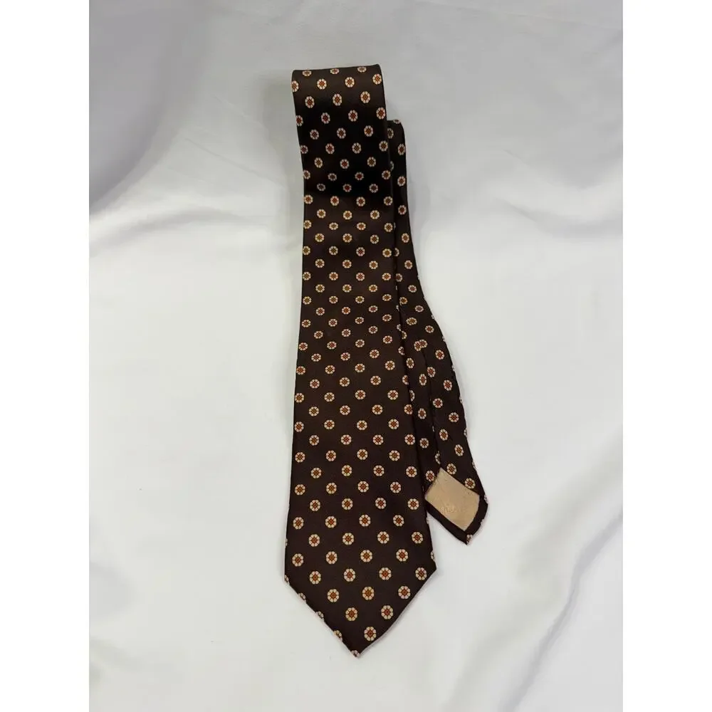 Vintage Jean Pierre Paris 100% Silk Tie Brown Medallion Italy 80s 90s 3